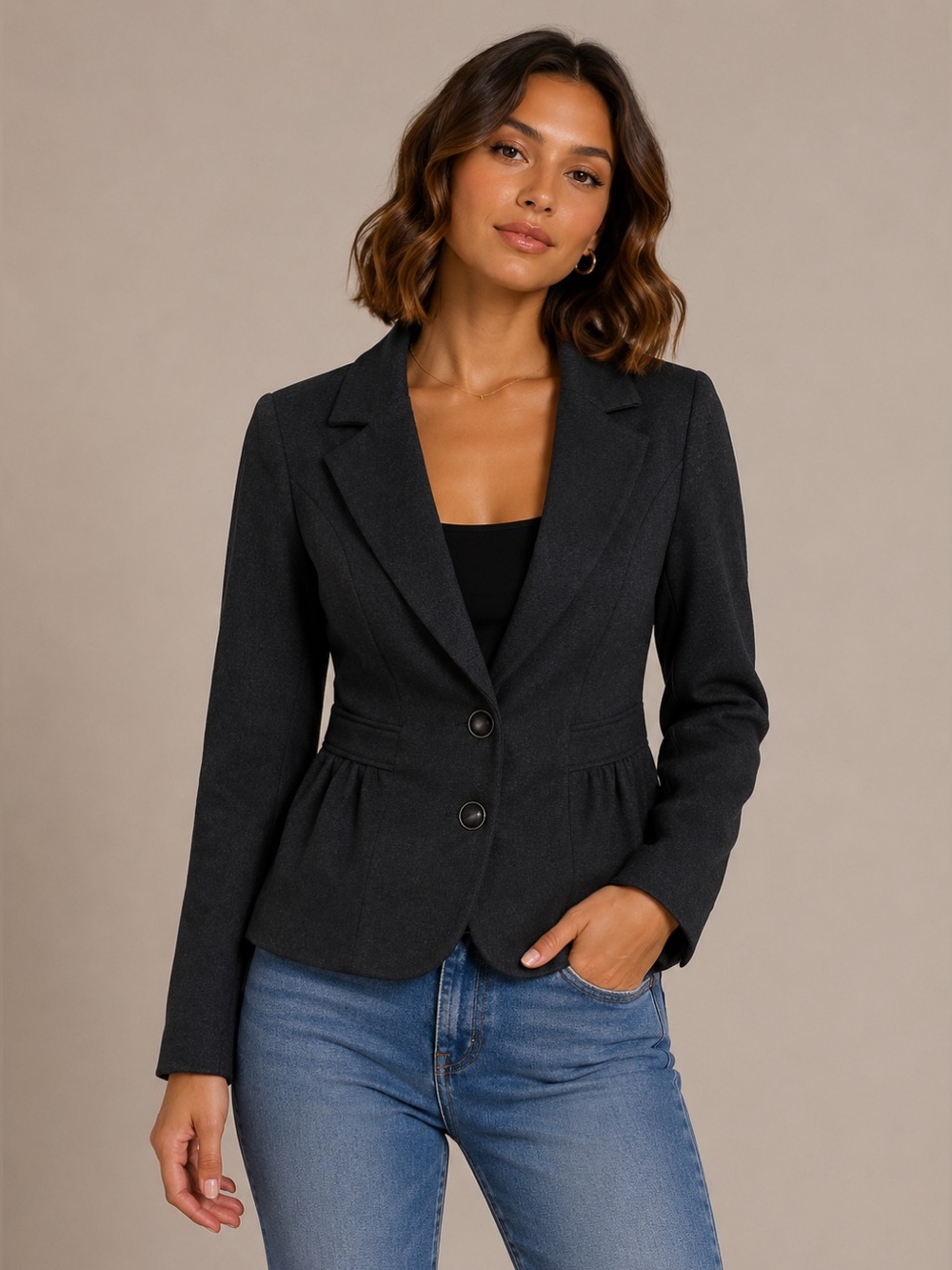 Tribal Dark Charcoal Grey Fitted Blazer Career Office Jacket Size 8
